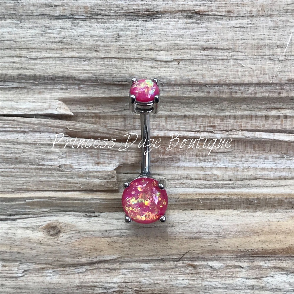 Pink Opal Prong‎ Belly Button Ring
